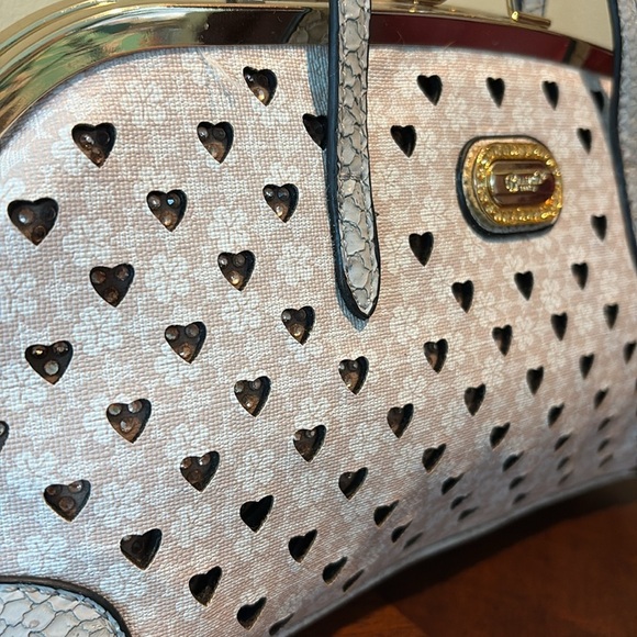 Brangio Satchel Italian leather cut out hearts/rhinestones below gray cream 
NWO - Picture 4 of 17
